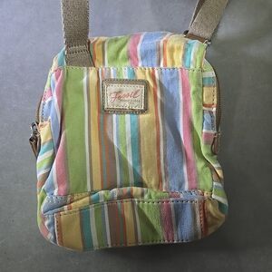 Fossil  Handbag Women's Pastel Striped Pockets Adjustable Crossbody Bag